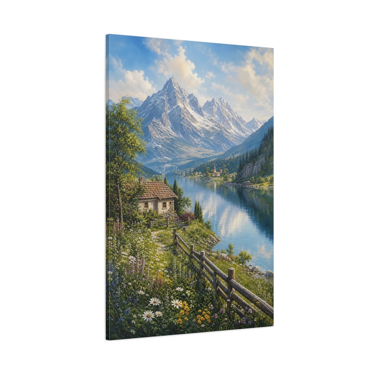 Botanical - Meadow Landscape Painting Alpine Lake Reflecting Canvas Print – Living Room, Above Console Table - YesArtYes