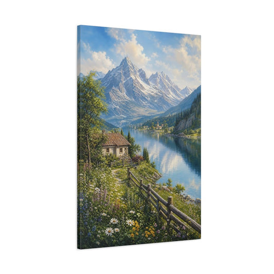Botanical - Meadow Landscape Painting Alpine Lake Reflecting Canvas Print – Living Room, Above Console Table - YesArtYes