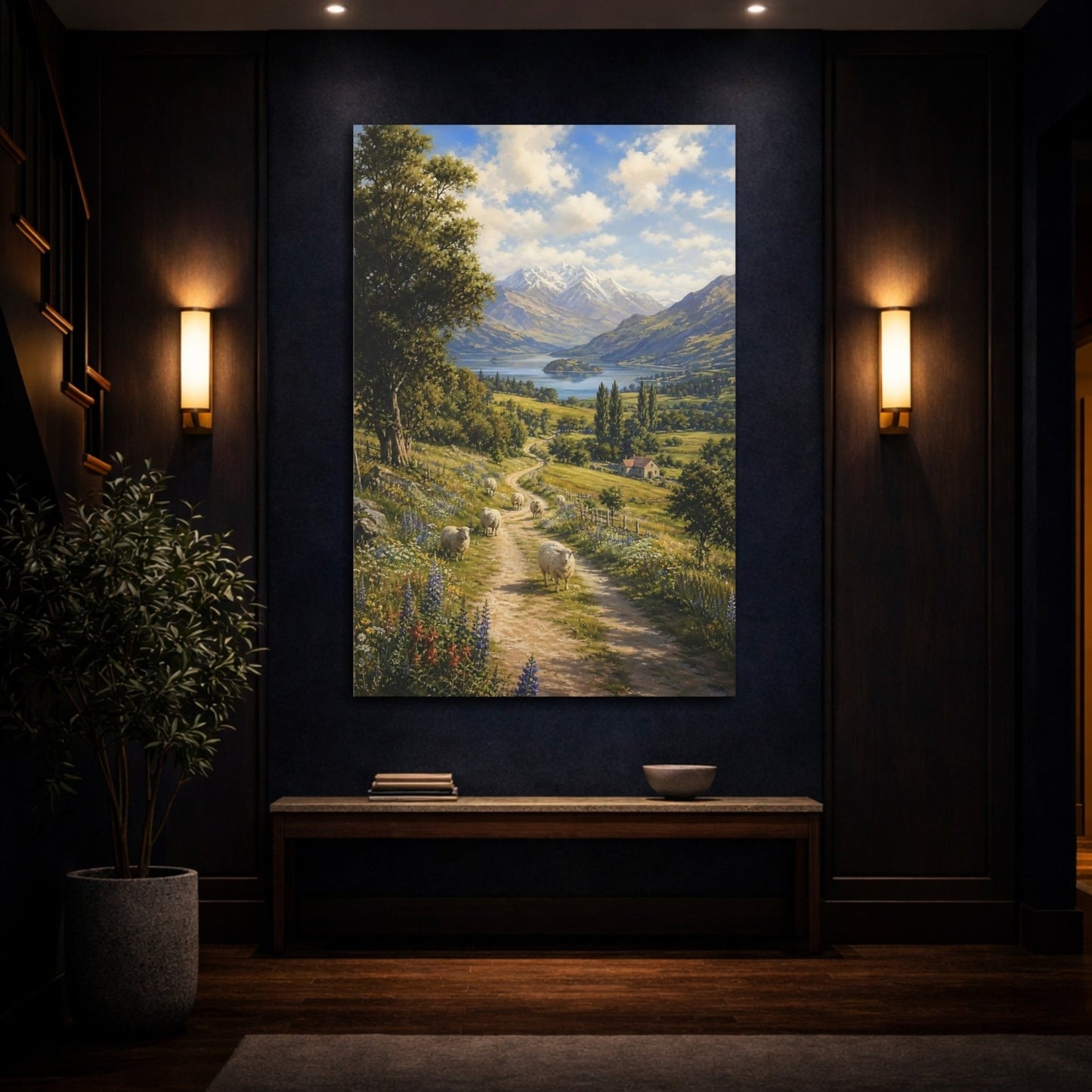Botanical - Meadow Landscape Painting New Zealand Valley Canvas Print – Living Room, Above Couch - YesArtYes