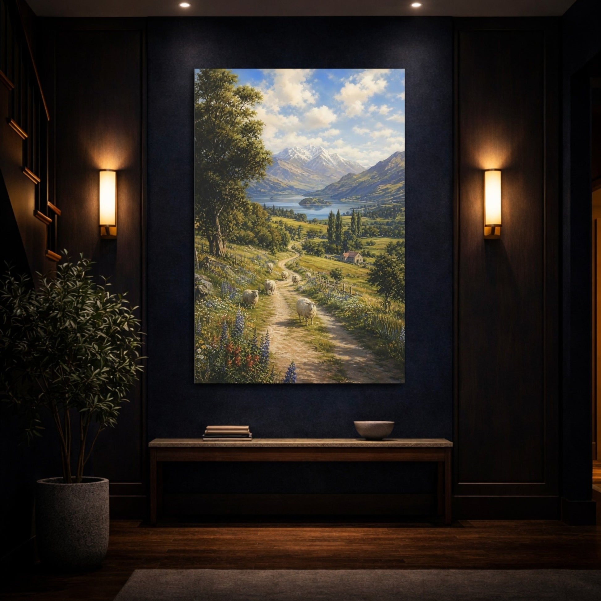 Botanical - Meadow Landscape Painting New Zealand Valley Canvas Print – Living Room, Above Couch - YesArtYes
