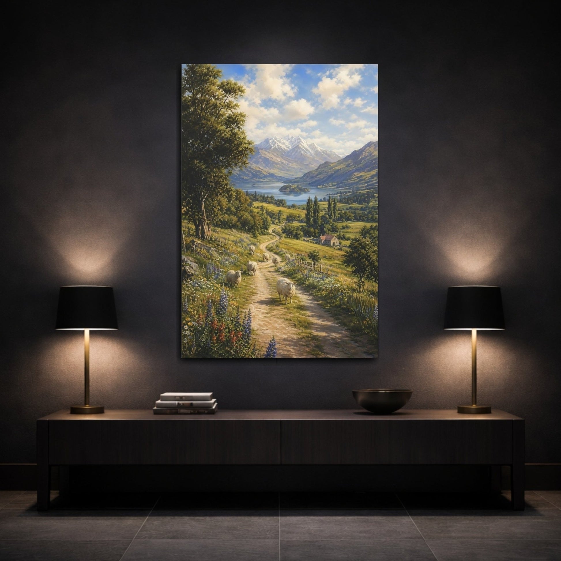 Botanical - Meadow Landscape Painting New Zealand Valley Canvas Print – Living Room, Above Couch - YesArtYes