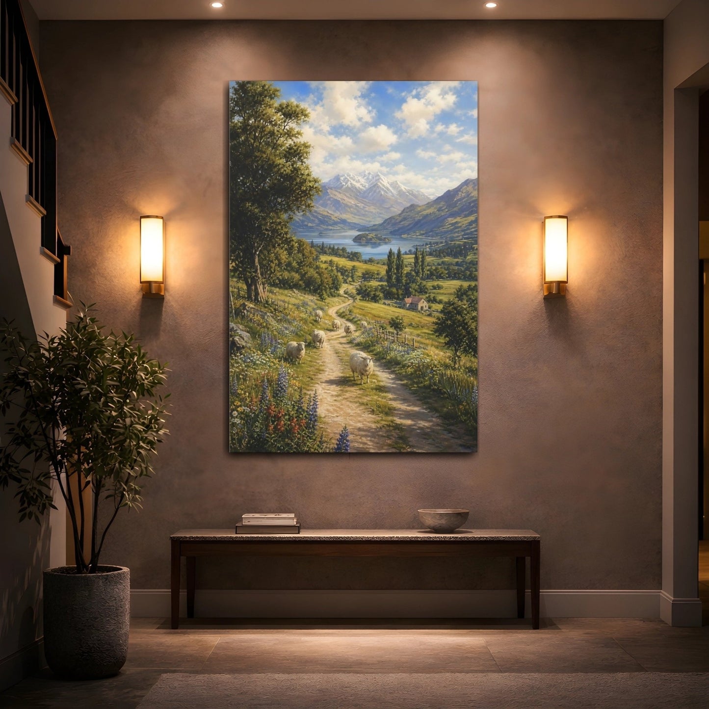 Botanical - Meadow Landscape Painting New Zealand Valley Canvas Print – Living Room, Above Couch - YesArtYes