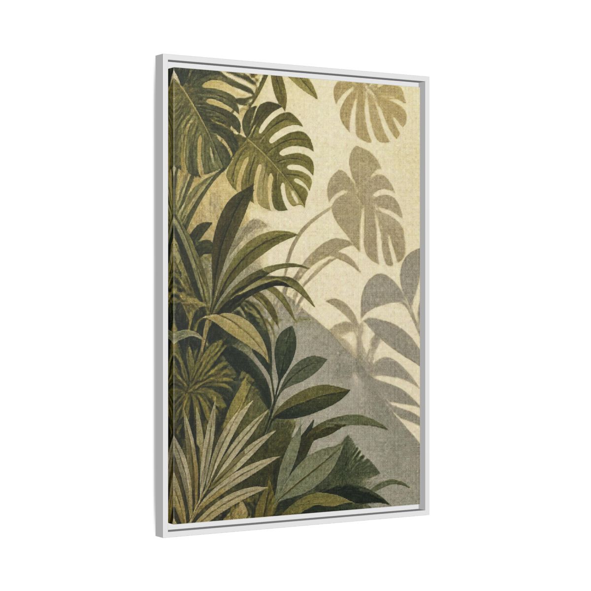 Side Mockup 9. Botanical Monstera Leaves shown as framed canvas print