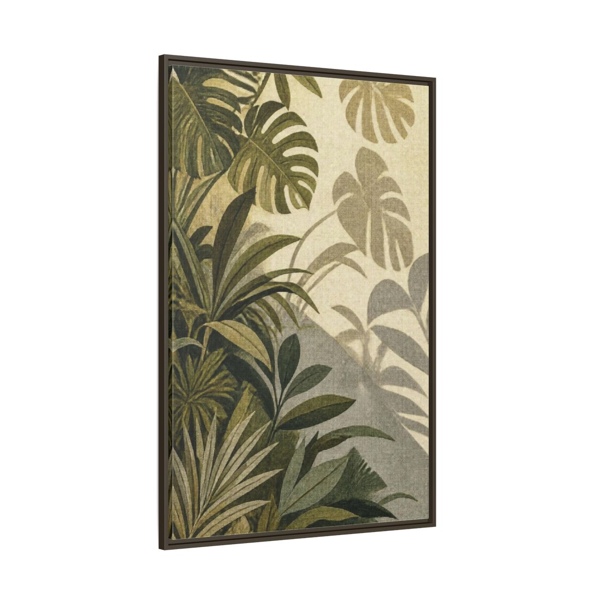 Side Mockup 8. Botanical Monstera Leaves shown as framed canvas print