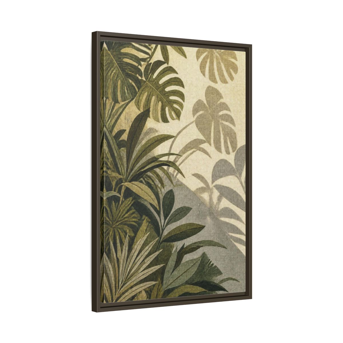 Side Mockup 11. Botanical Monstera Leaves shown as framed canvas print