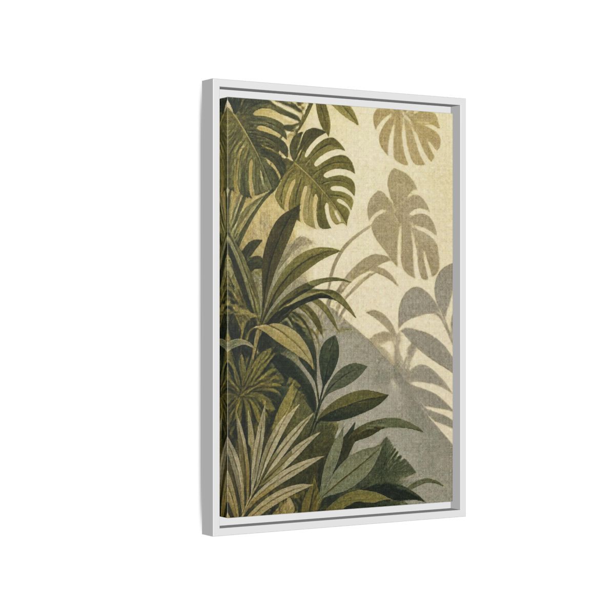 Side Mockup 1. Botanical Monstera Leaves shown as framed canvas print