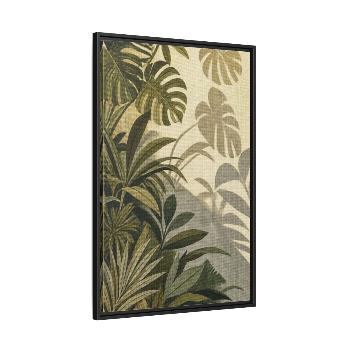 Side Mockup 13. Botanical Monstera Leaves shown as framed canvas print