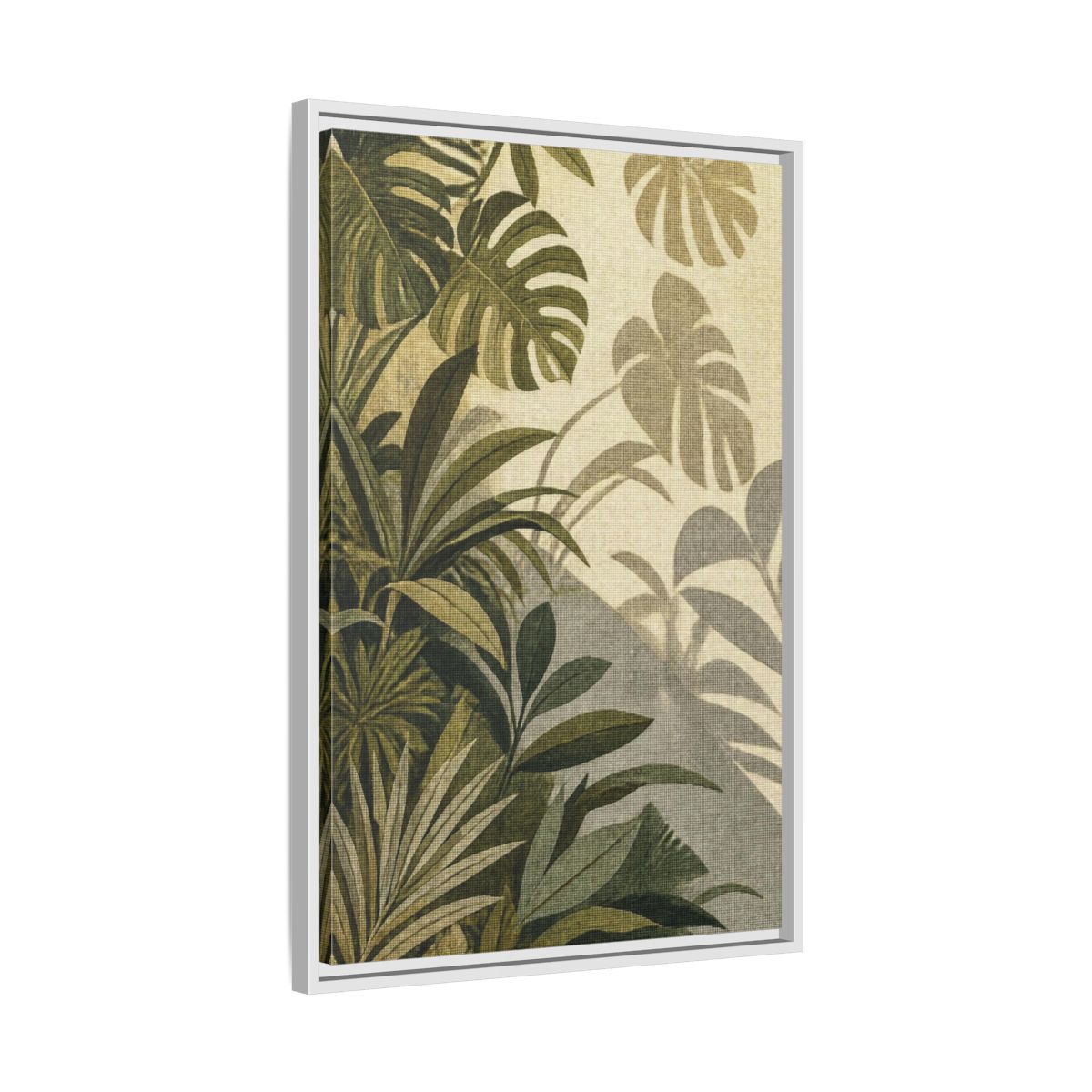 Side Mockup 10. Botanical Monstera Leaves shown as framed canvas print