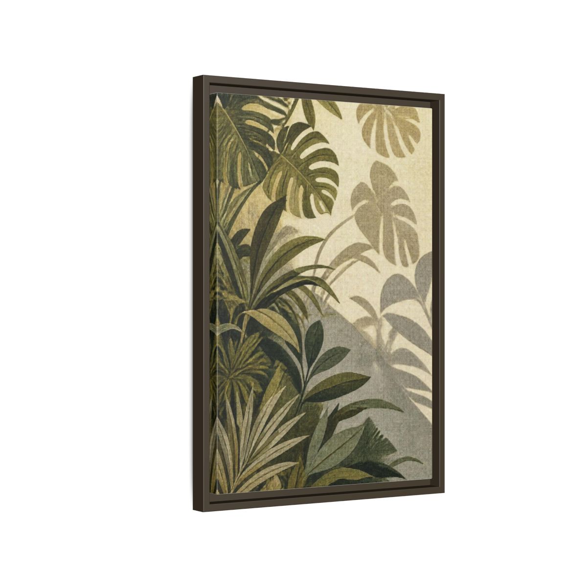 Side Mockup 2. Botanical Monstera Leaves shown as framed canvas print