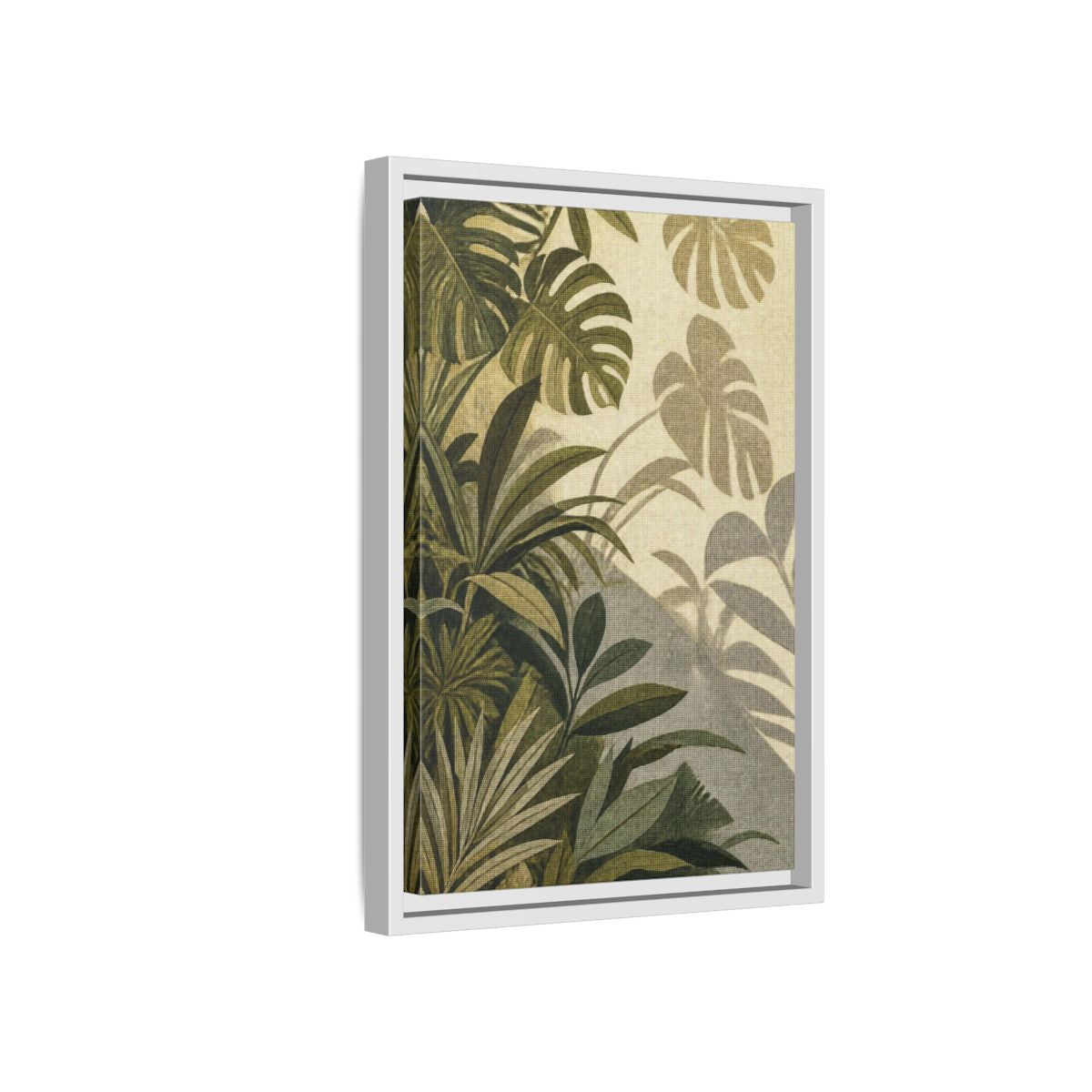 Side Mockup 4. Botanical Monstera Leaves shown as framed canvas print
