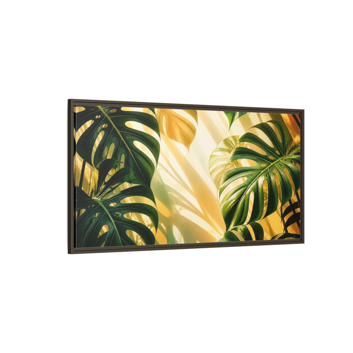 Side Mockup 4. Botanical Monstera Sunlight Study shown as framed canvas print