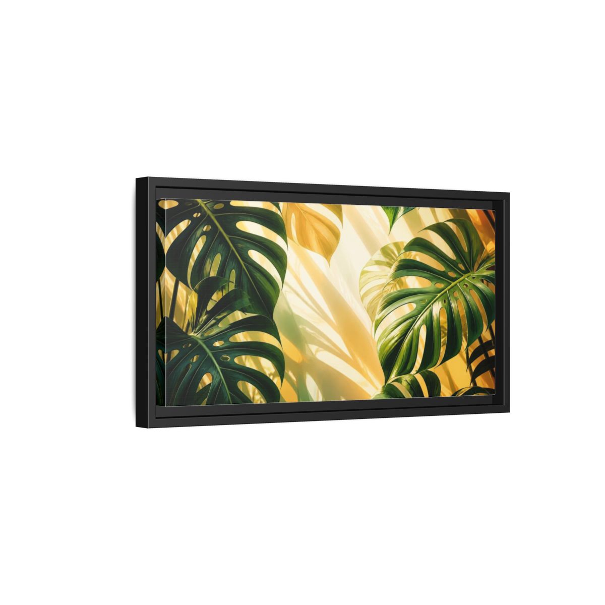 Side Mockup 8. Botanical Monstera Sunlight Study shown as framed canvas print
