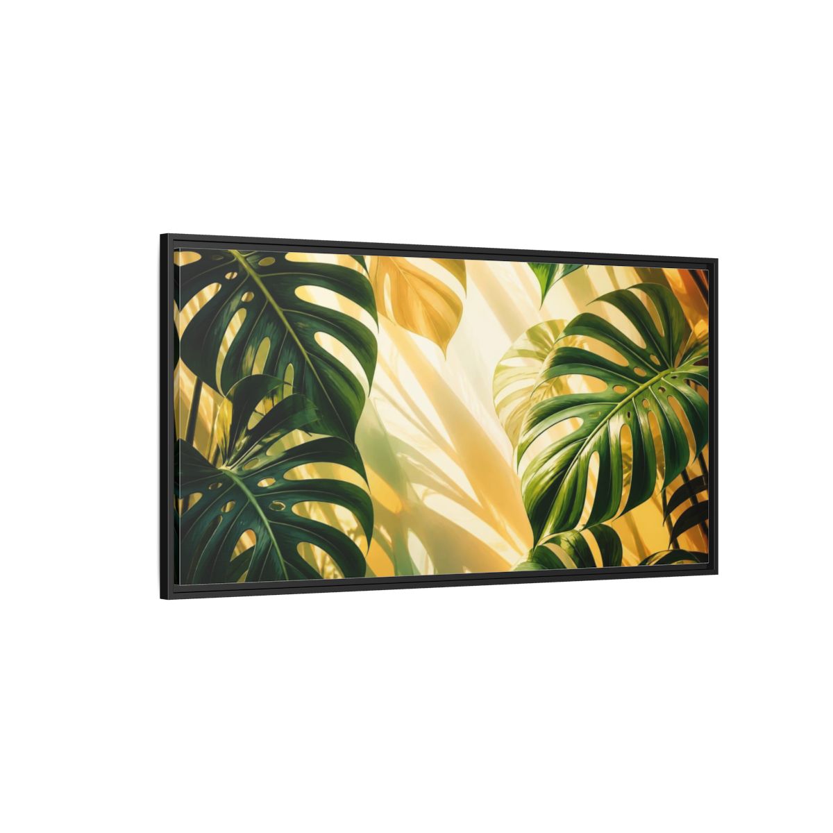 Side Mockup 5. Botanical Monstera Sunlight Study shown as framed canvas print