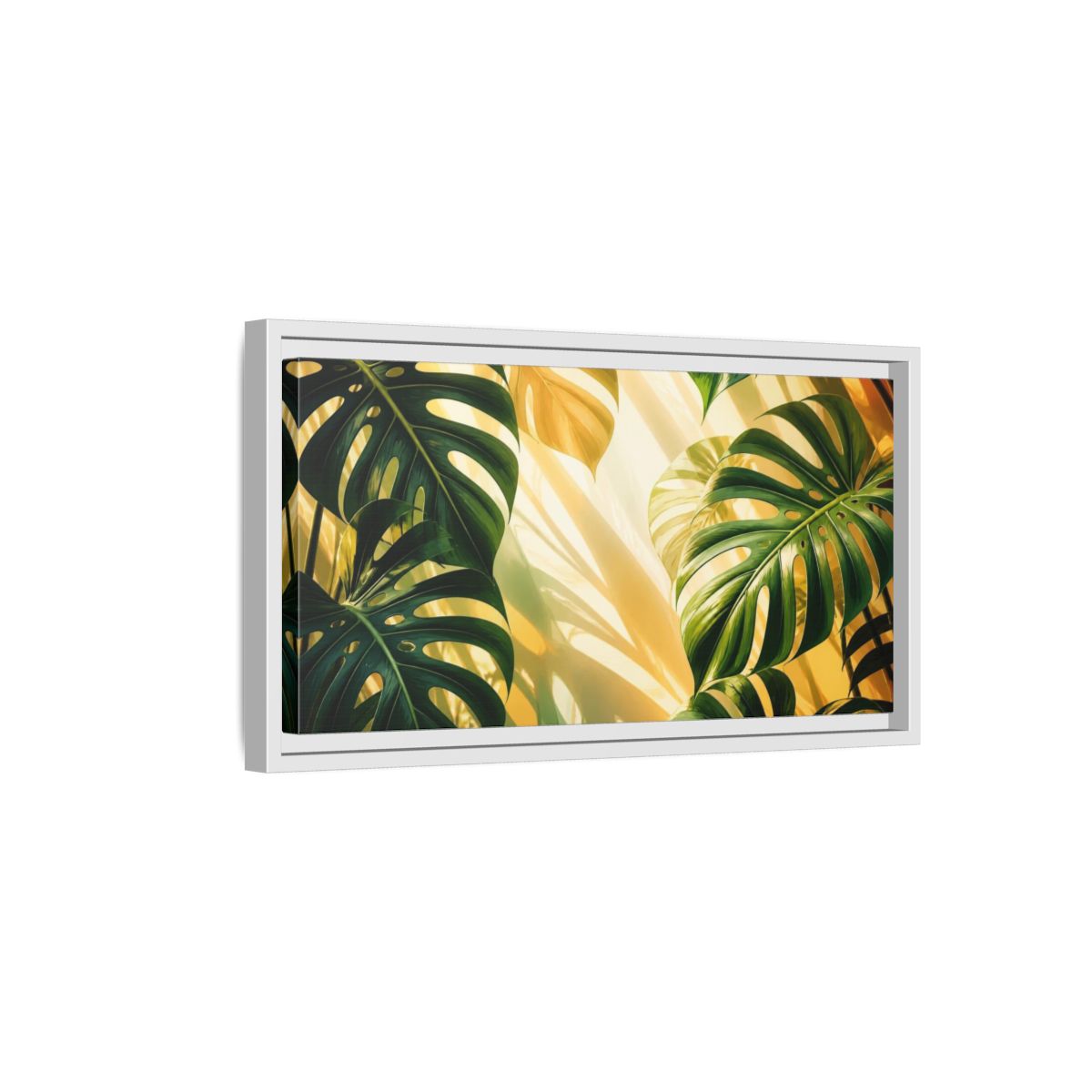 Side Mockup 6. Botanical Monstera Sunlight Study shown as framed canvas print