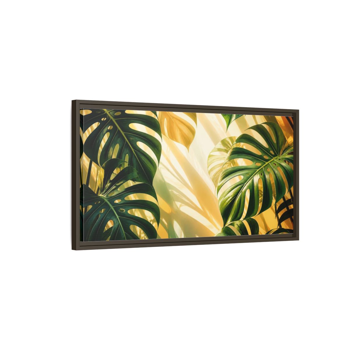 Main Mockup. Botanical Monstera Sunlight Study shown as framed canvas print
