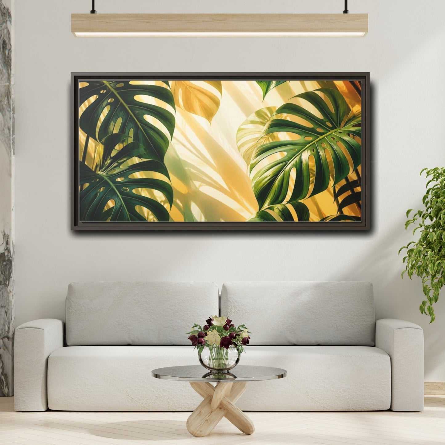 Mockup 2. Botanical Monstera Sunlight Study shown as framed canvas print