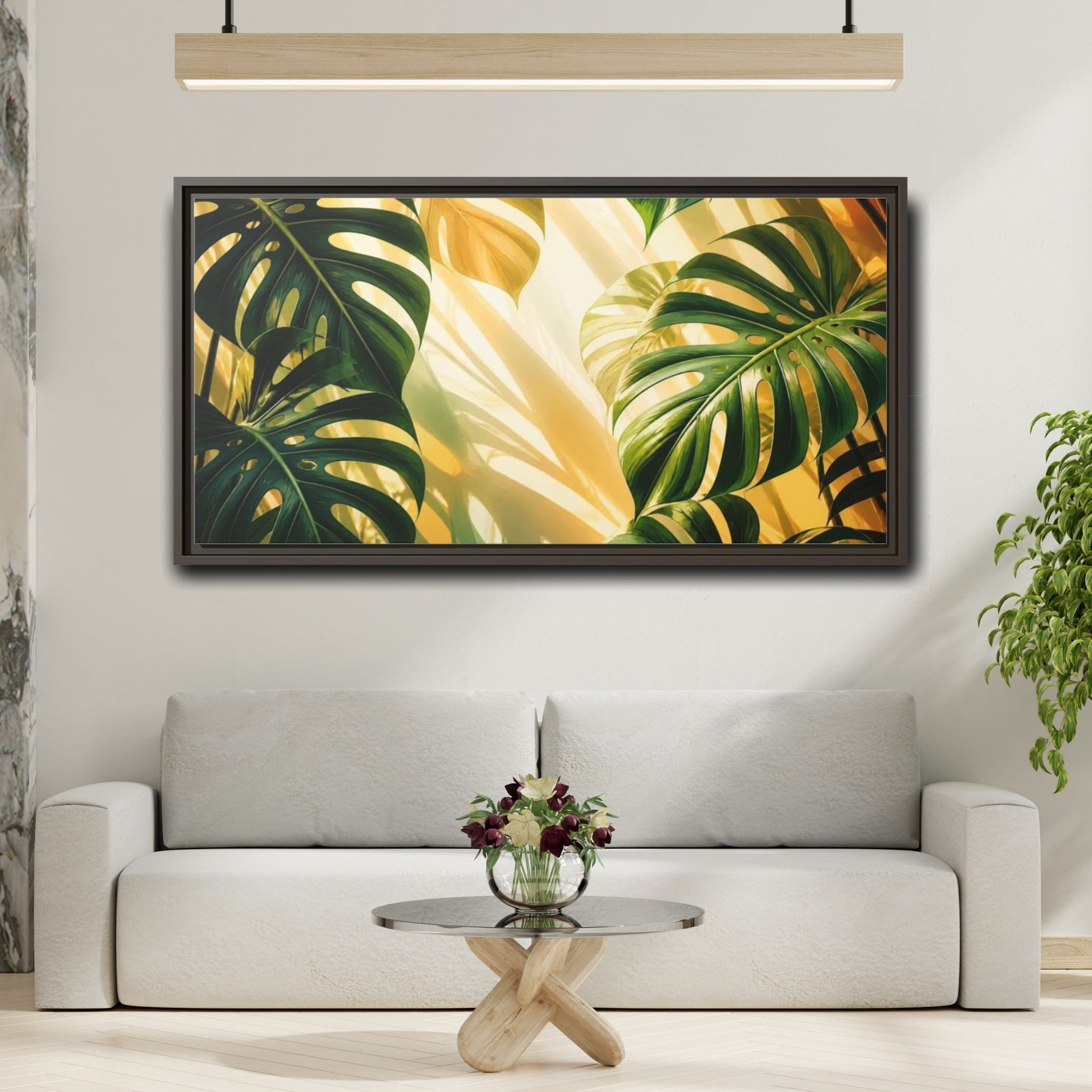 Mockup 2. Botanical Monstera Sunlight Study shown as framed canvas print