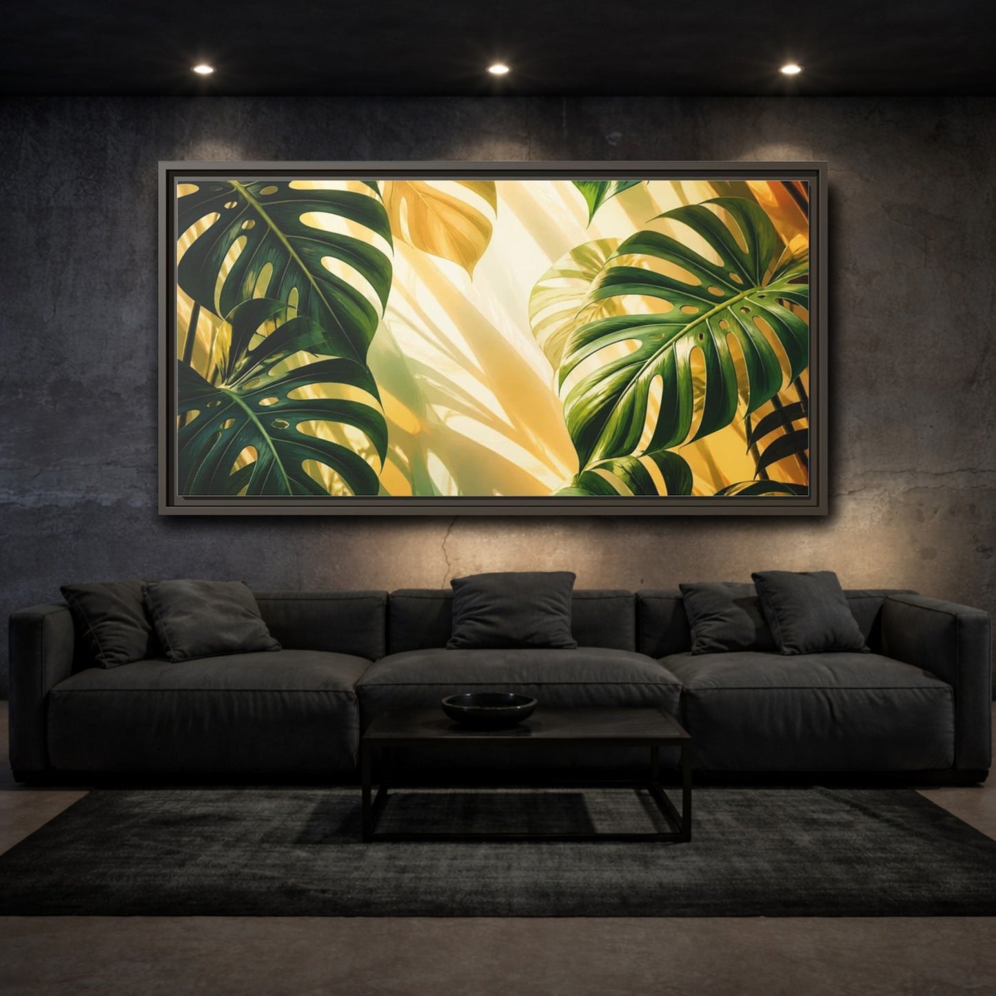 Mockup 3. Botanical Monstera Sunlight Study shown as framed canvas print