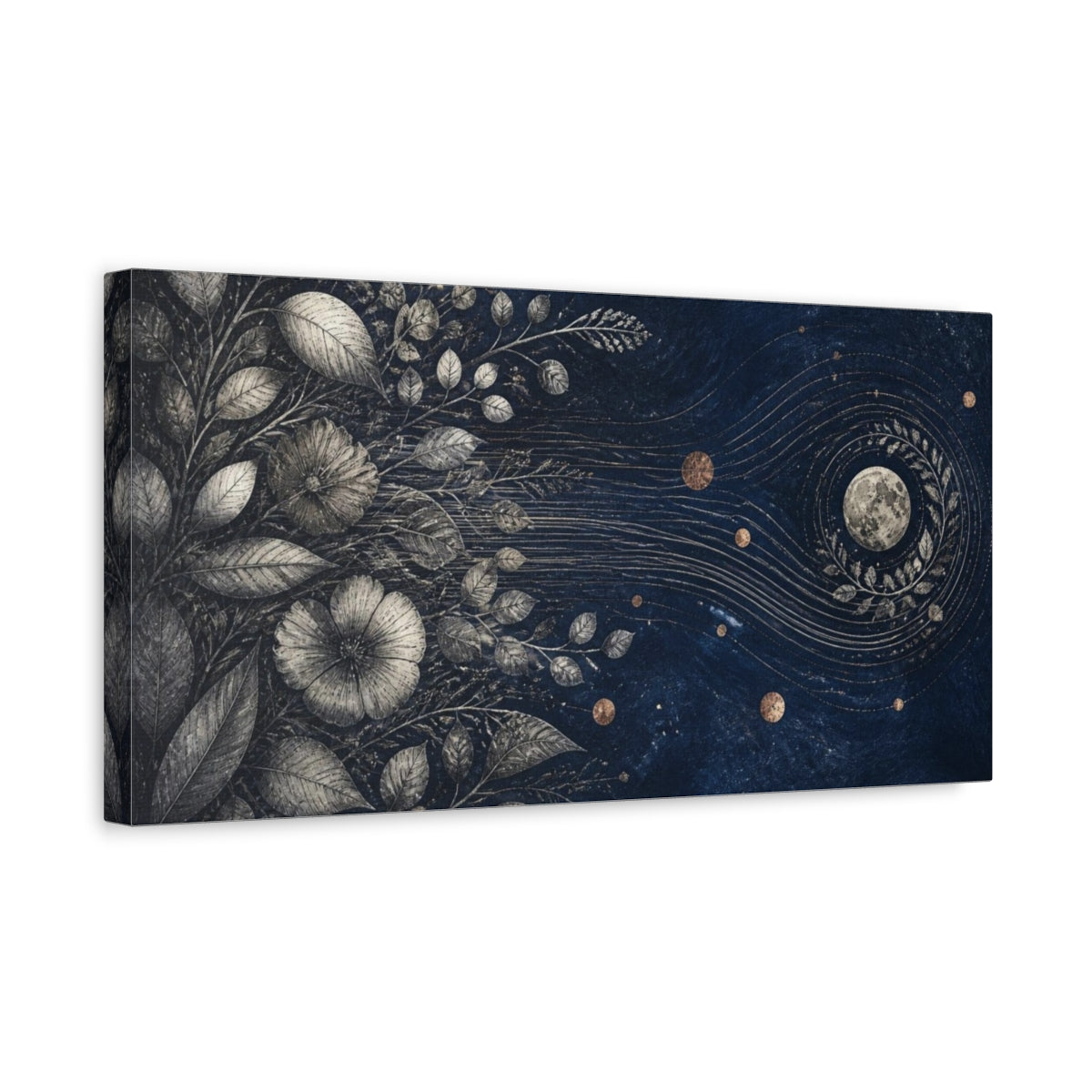 Side Mockup 3. Botanical Moon Garden shown as canvas print