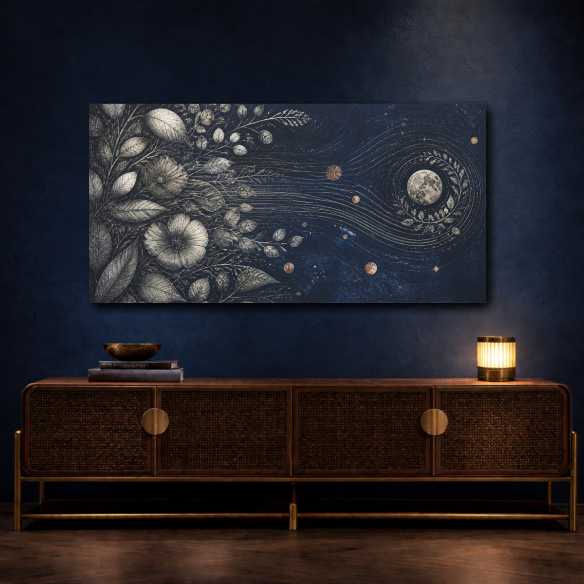 Mockup 4. Botanical Moon Garden shown as canvas print