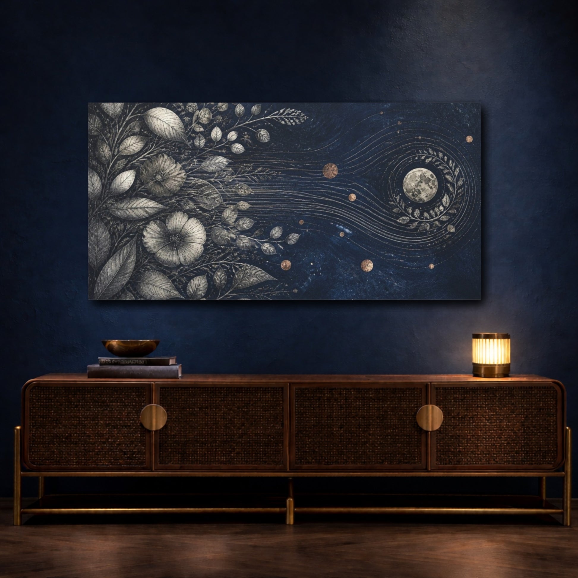Mockup 4. Botanical Moon Garden shown as canvas print
