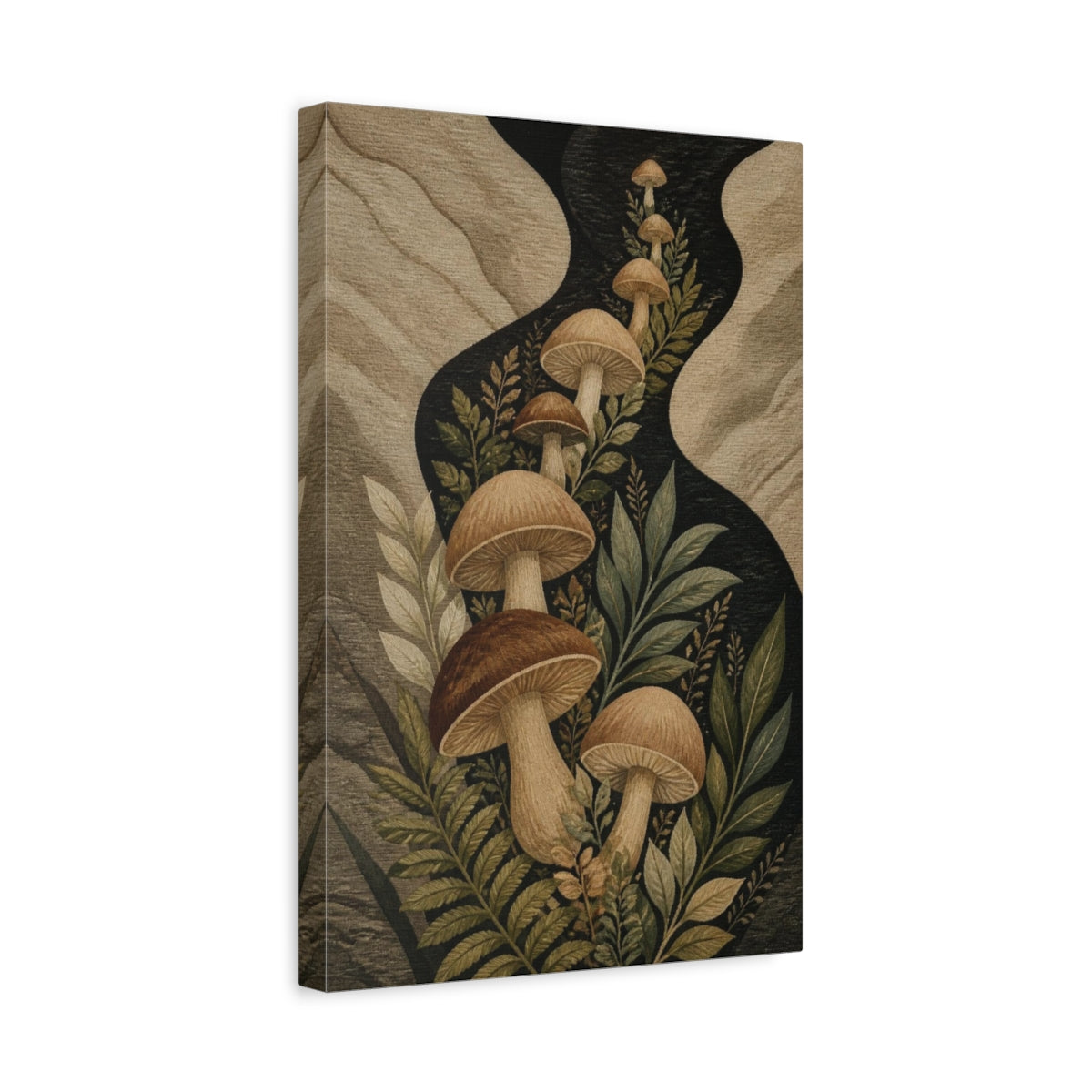 Side Mockup 4. Botanical Mushroom Grove shown as canvas print