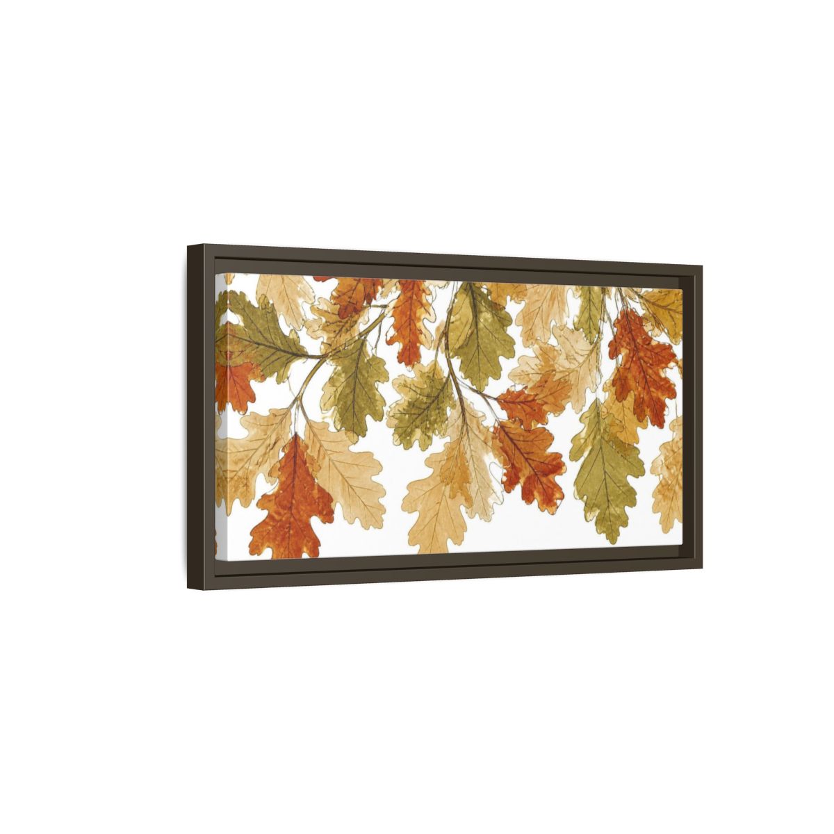Side Mockup 7. Botanical Oak Leaves Study shown as framed canvas print