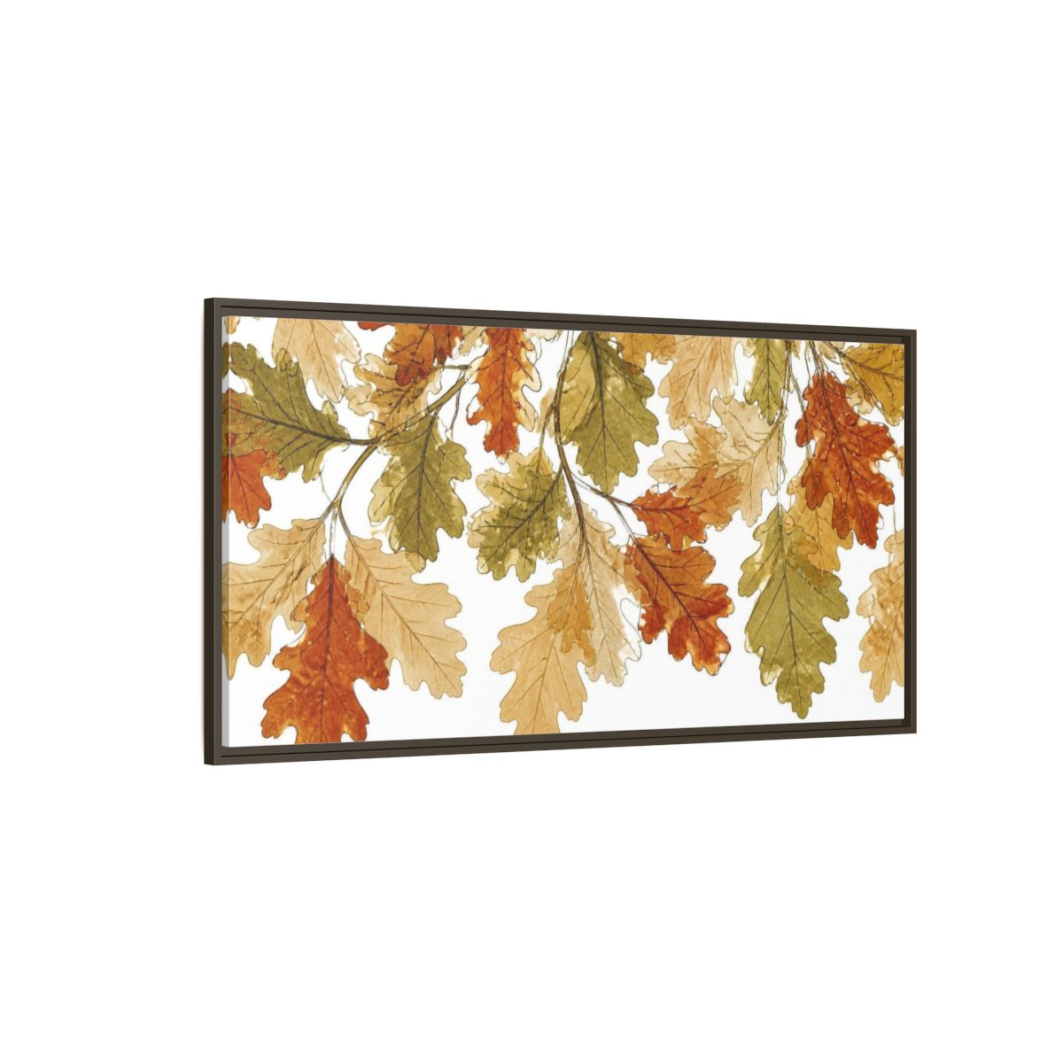 Side Mockup 4. Botanical Oak Leaves Study shown as framed canvas print