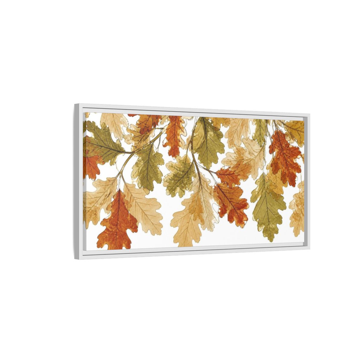 Side Mockup 1. Botanical Oak Leaves Study shown as framed canvas print