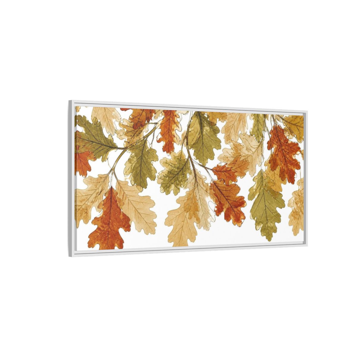 Side Mockup 3. Botanical Oak Leaves Study shown as framed canvas print