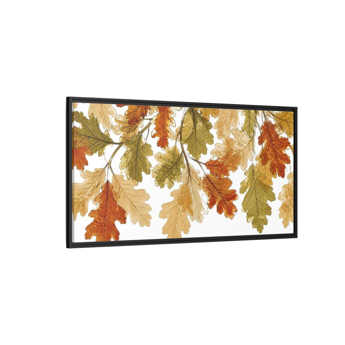 Side Mockup 5. Botanical Oak Leaves Study shown as framed canvas print