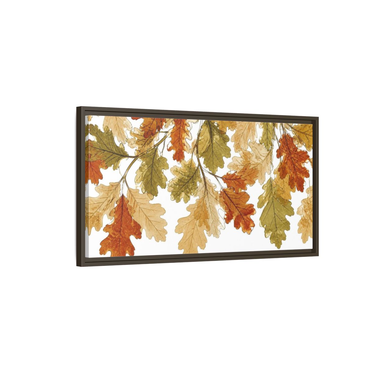 Main Mockup. Botanical Oak Leaves Study shown as framed canvas print