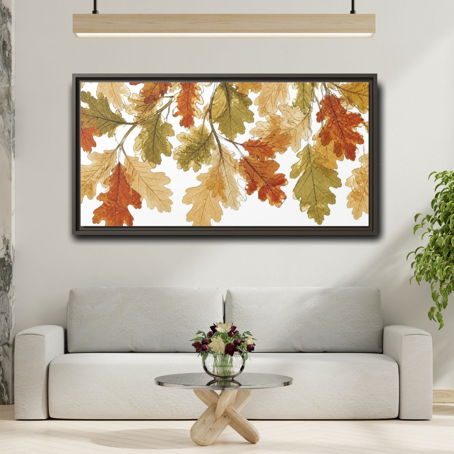 Mockup 2. Botanical Oak Leaves Study shown as framed canvas print