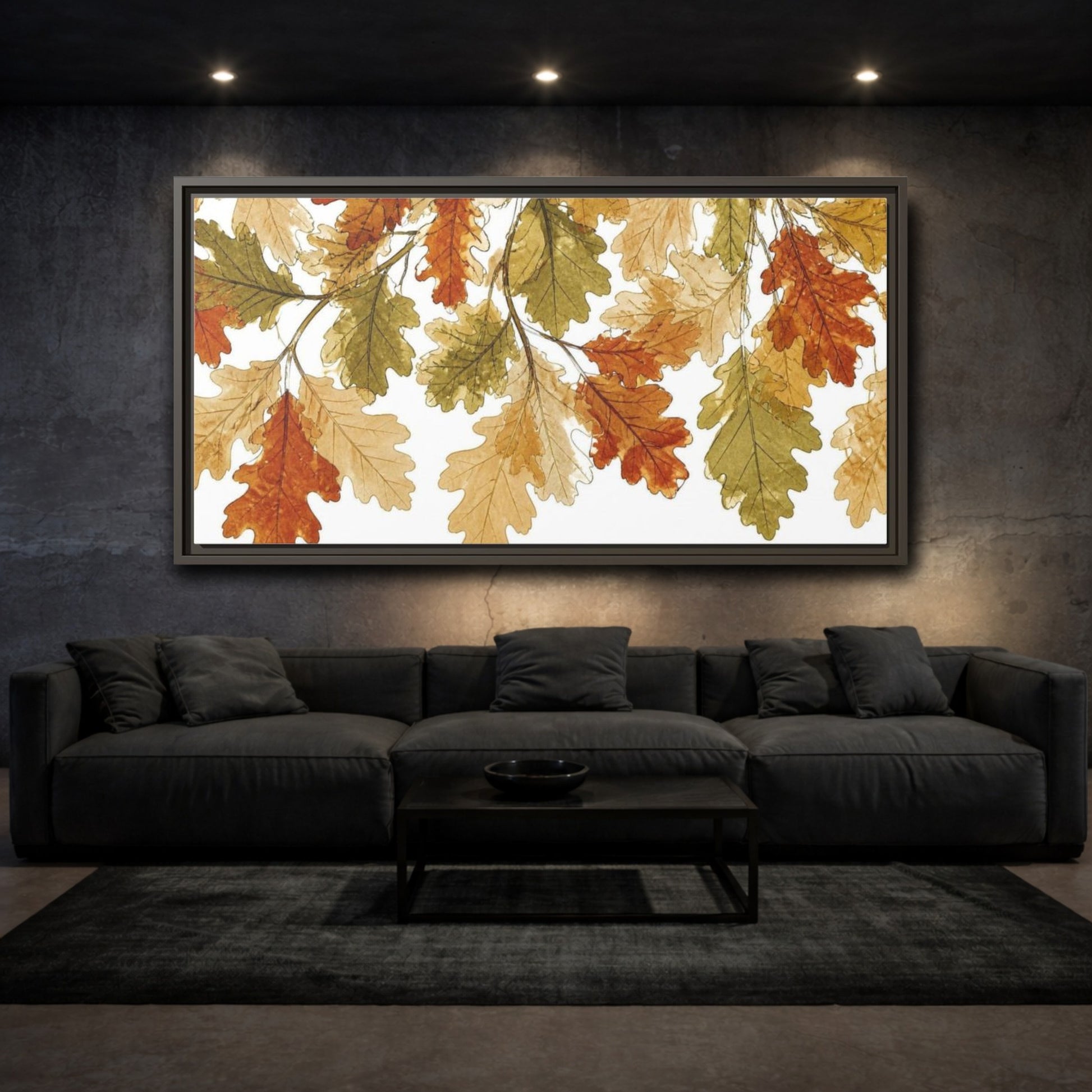 Mockup 3. Botanical Oak Leaves Study shown as framed canvas print