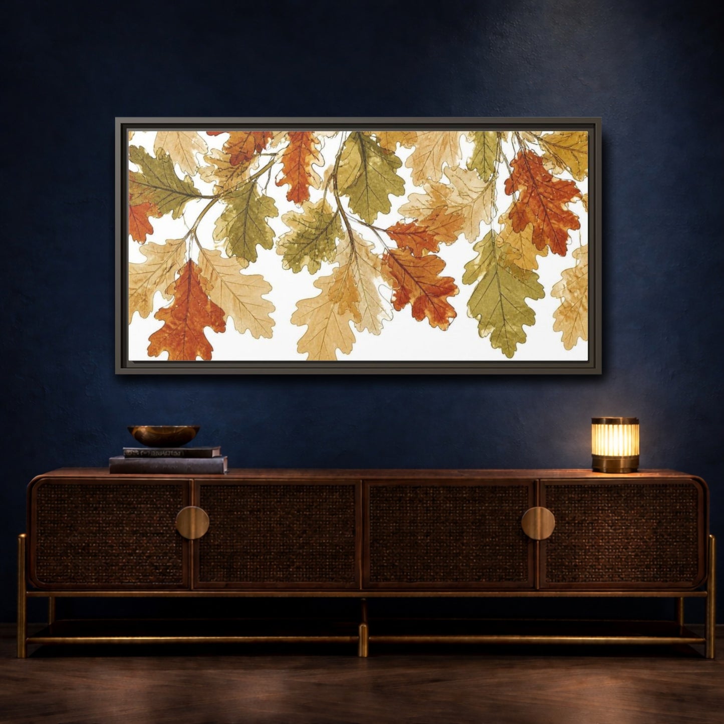 Mockup 4. Botanical Oak Leaves Study shown as framed canvas print