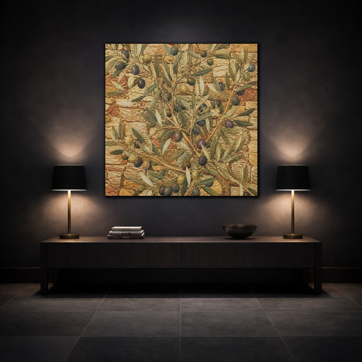 Mockup 3. Botanical Olive Branch shown as canvas print