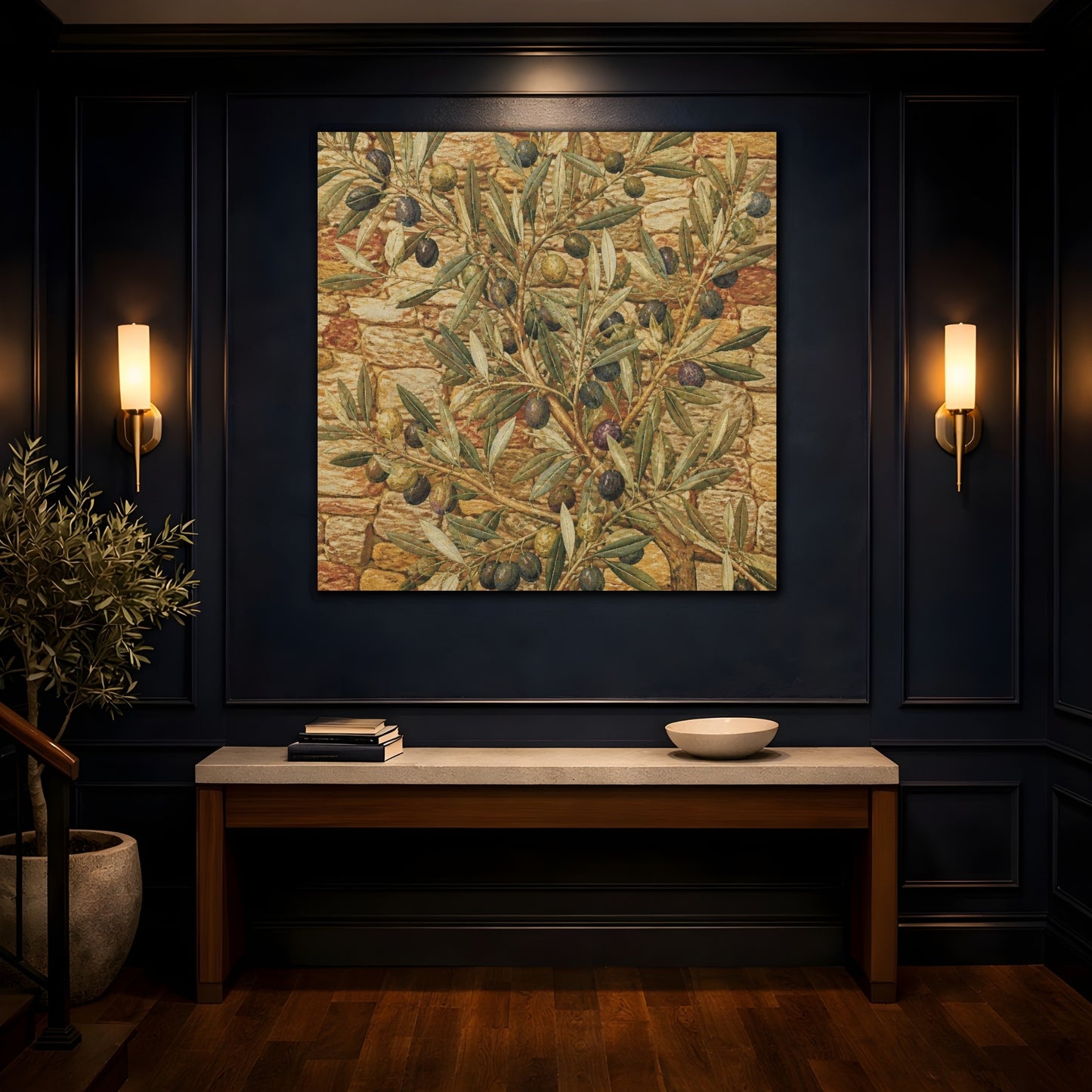 Mockup 4. Botanical Olive Branch shown as canvas print