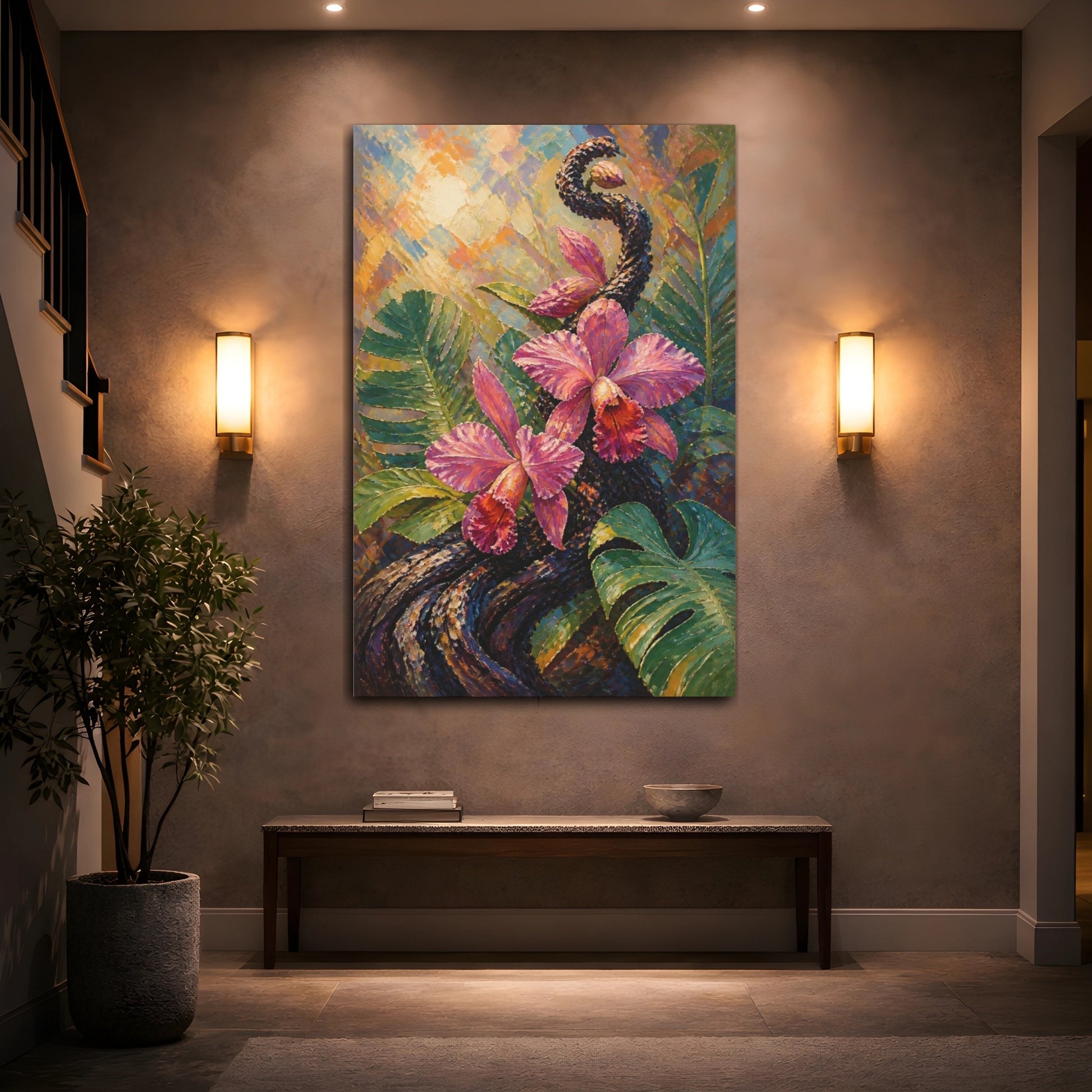 Mockup 2. Botanical Orchid Elegance shown as canvas print