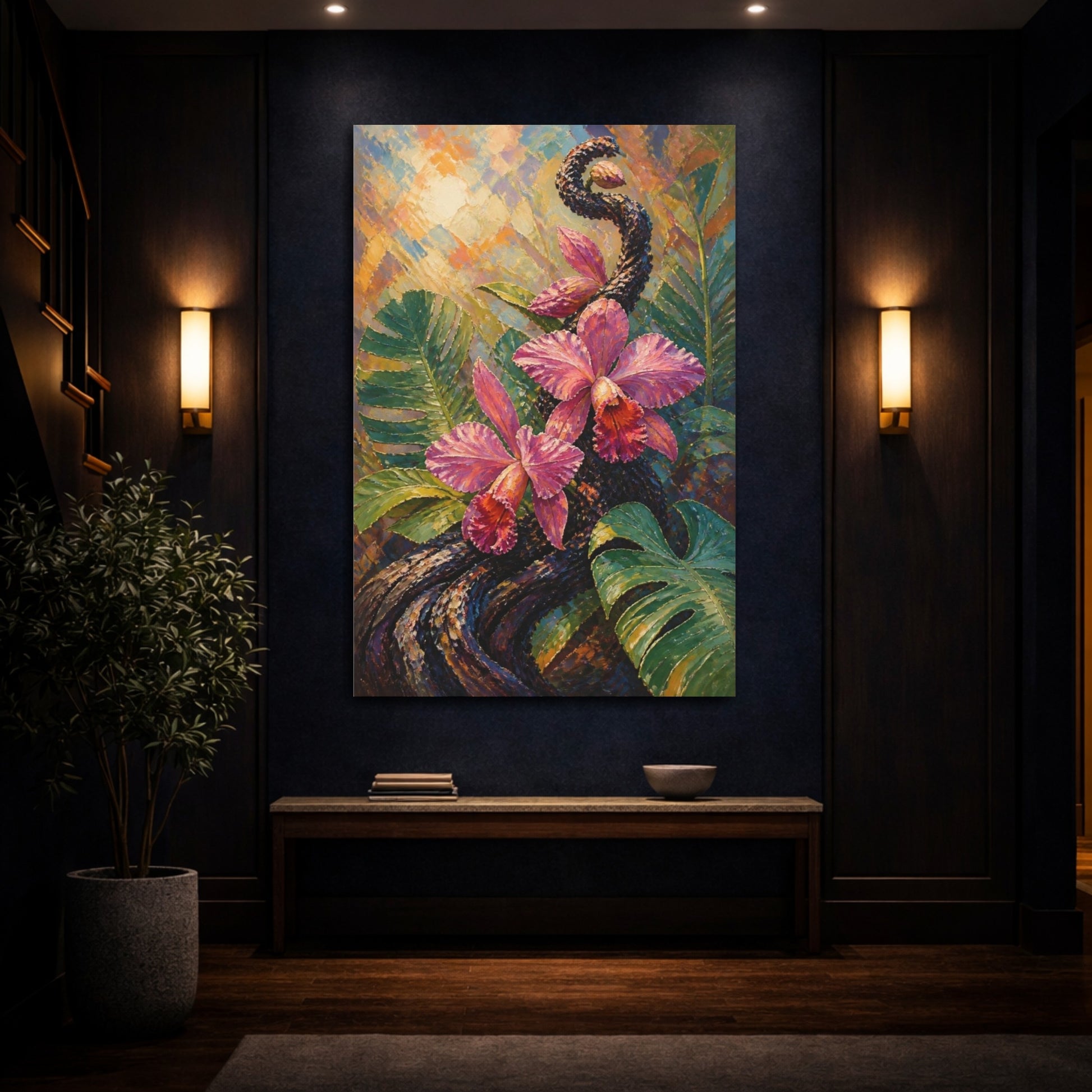 Mockup 4. Botanical Orchid Elegance shown as canvas print
