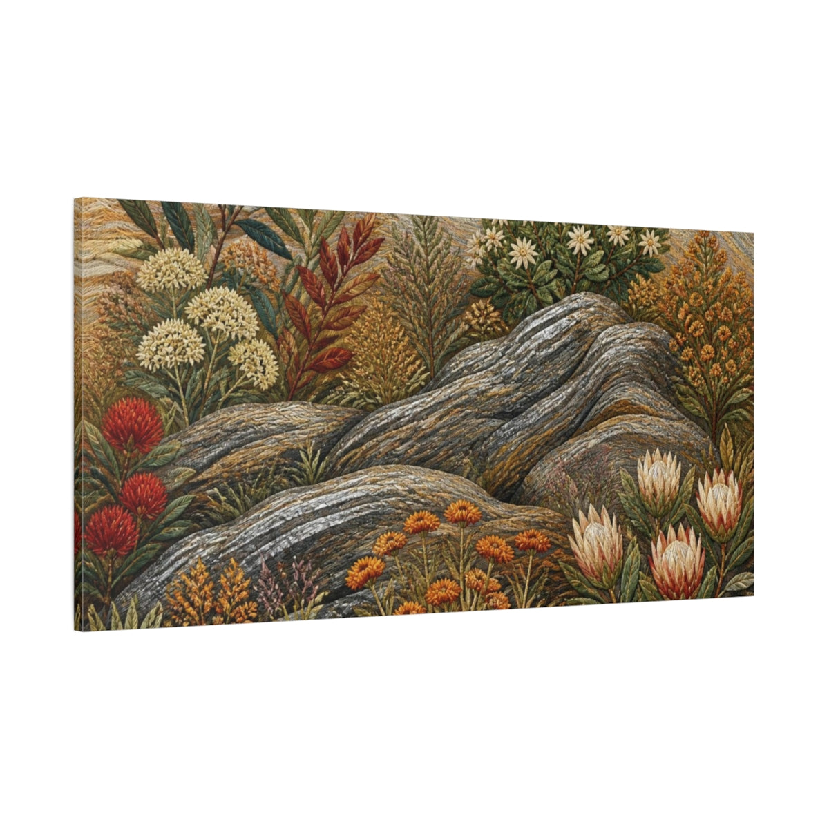Side Mockup 2. Botanical Rock Garden shown as canvas print