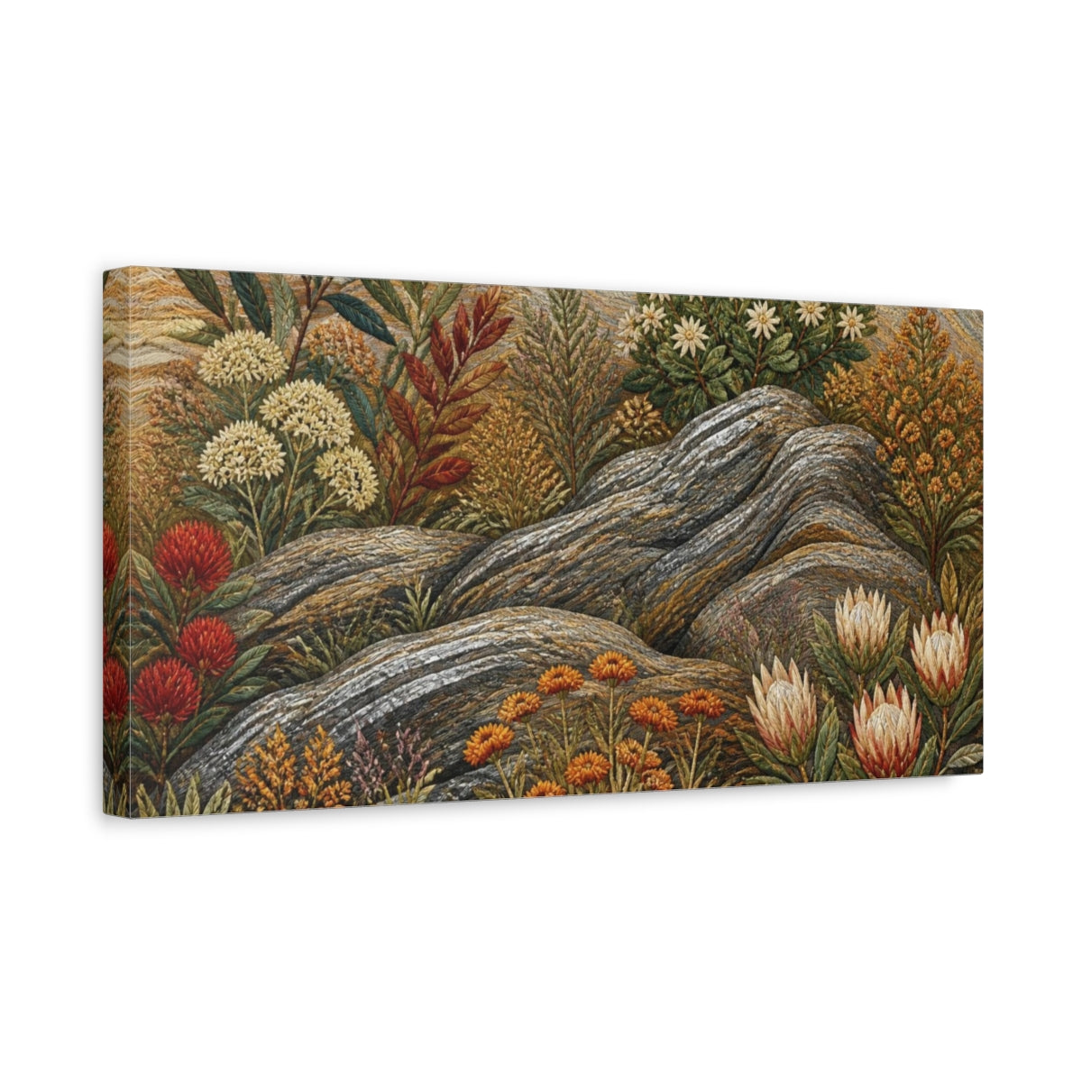 Side Mockup 3. Botanical Rock Garden shown as canvas print
