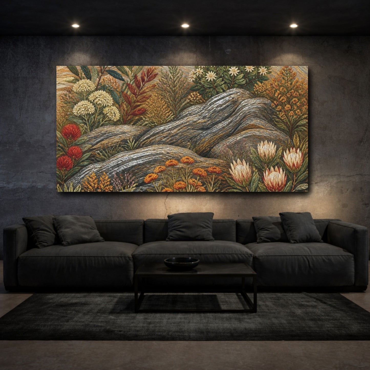 Mockup 3. Botanical Rock Garden shown as canvas print