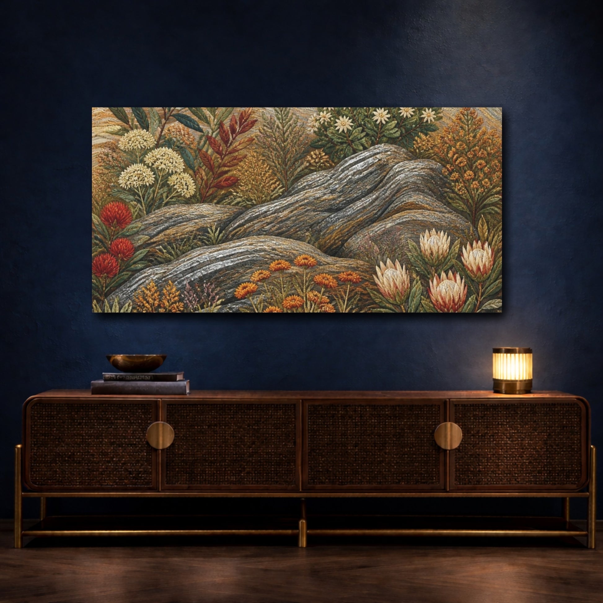 Mockup 4. Botanical Rock Garden shown as canvas print