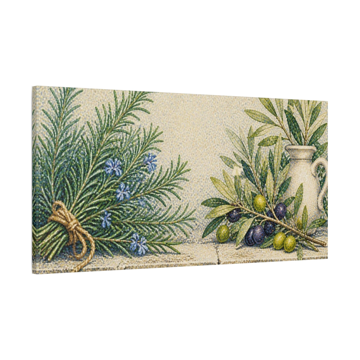 Main Mockup. Botanical Rosemary And Olive shown as canvas print