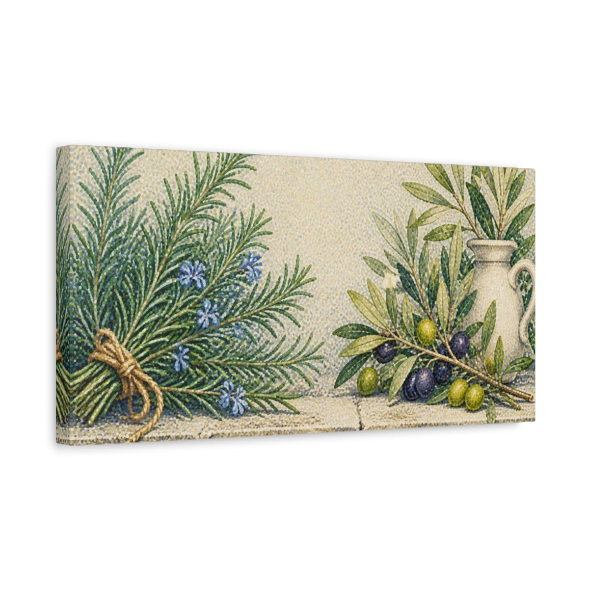 Side Mockup 3. Botanical Rosemary And Olive shown as canvas print