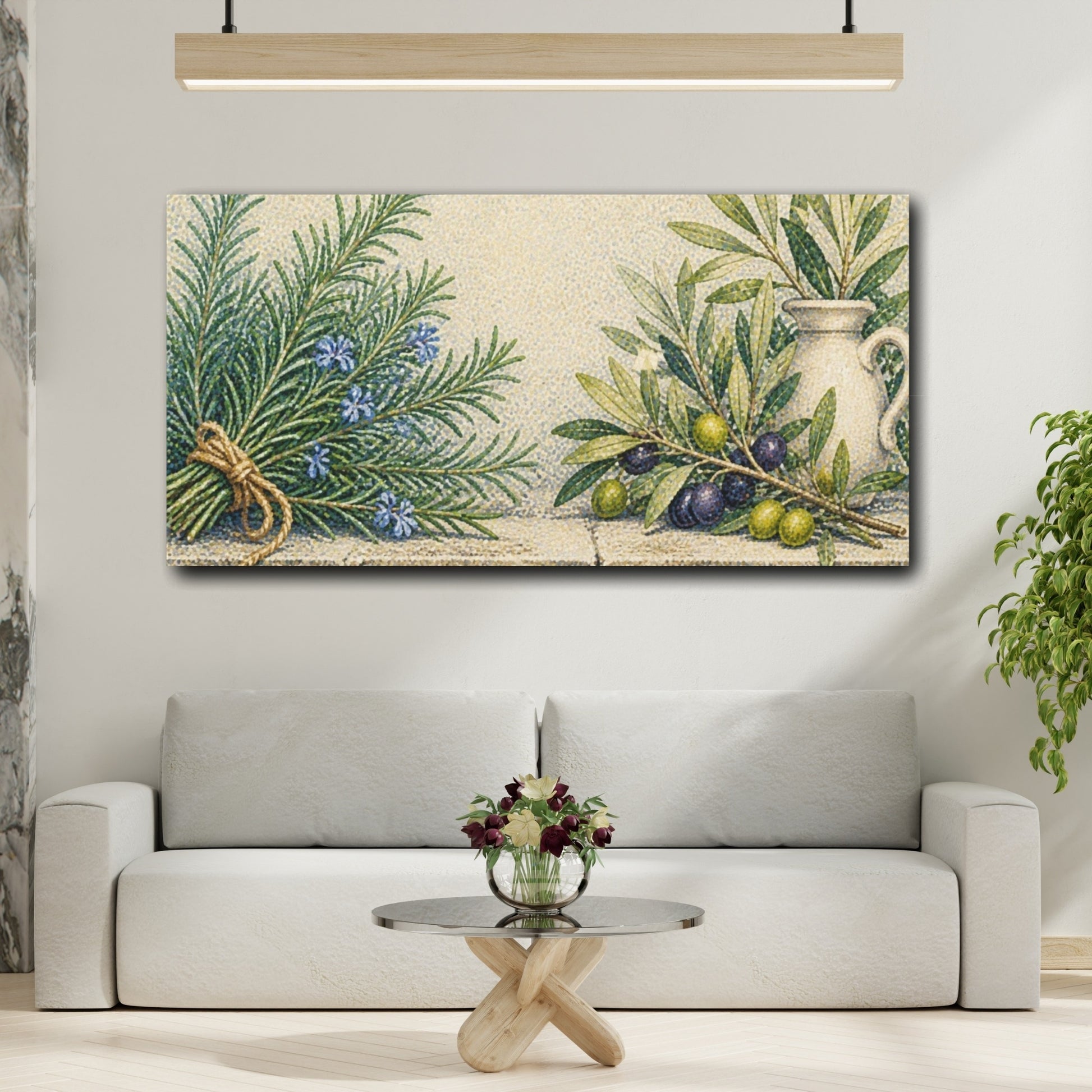 Mockup 2. Botanical Rosemary And Olive shown as canvas print