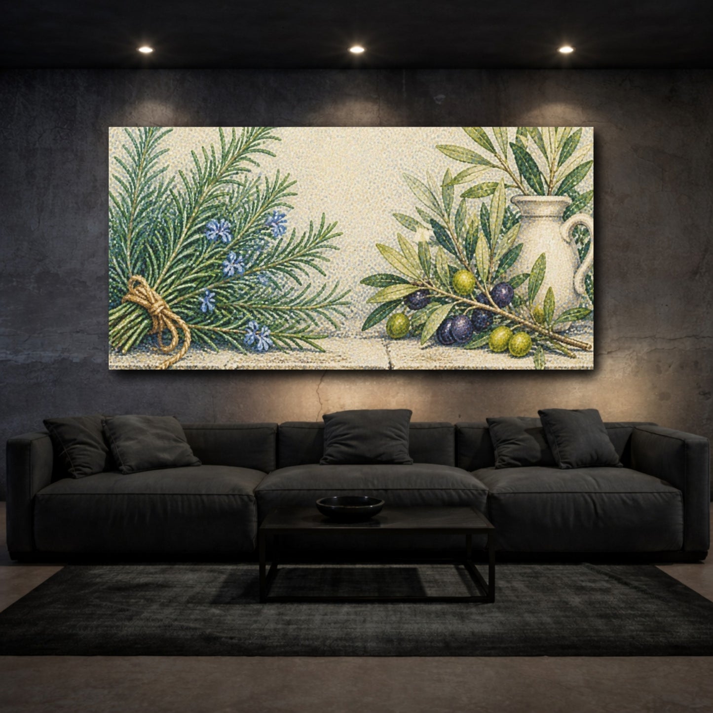Mockup 3. Botanical Rosemary And Olive shown as canvas print