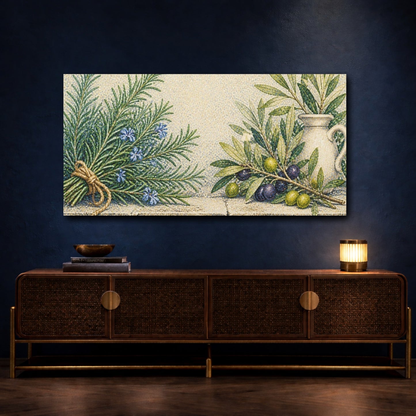 Mockup 4. Botanical Rosemary And Olive shown as canvas print