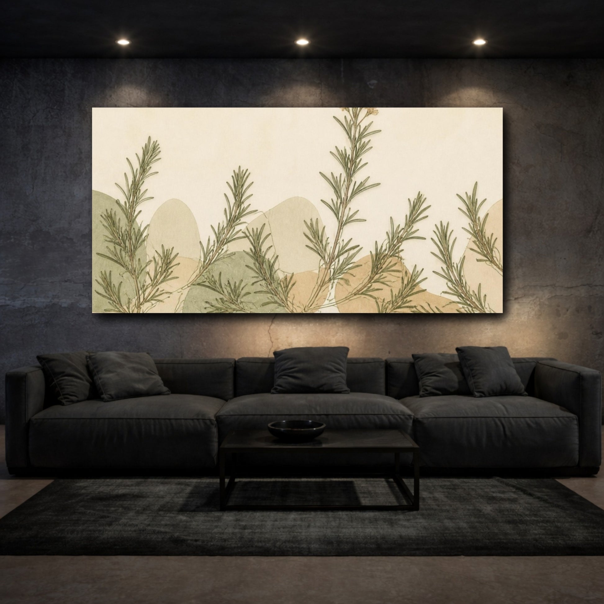 Mockup 3. Botanical Rosemary Sprigs shown as canvas print