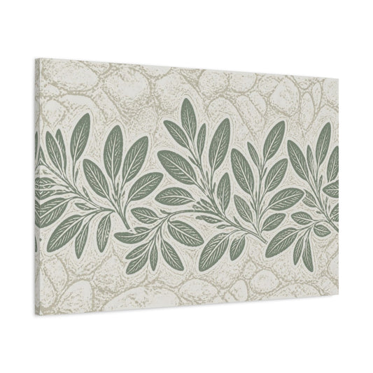 Main Mockup. Botanical Sage Leaves shown as canvas print